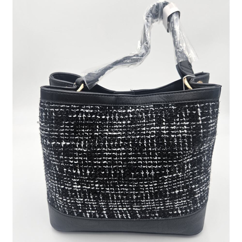 Jen & Co Tweed Bucket Handbag Classic Contemporary Vegan Preppy Minimalist Chic